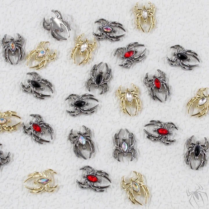 10PCS Luxury Alloy 3D Spider Nail Art Charms Rhinestones Jewelry Accessory Parts For Halloween Nail Decoration Manicure Supplies