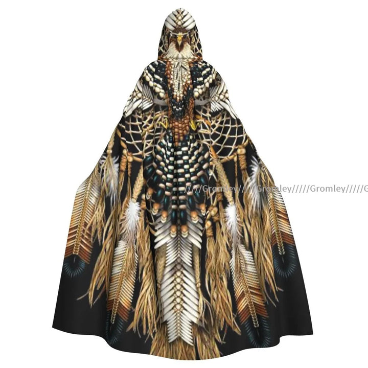 Witch Long Hooded Robe Native Mandala Owl American Halloween Cloak Cosplay Costumes for Adult