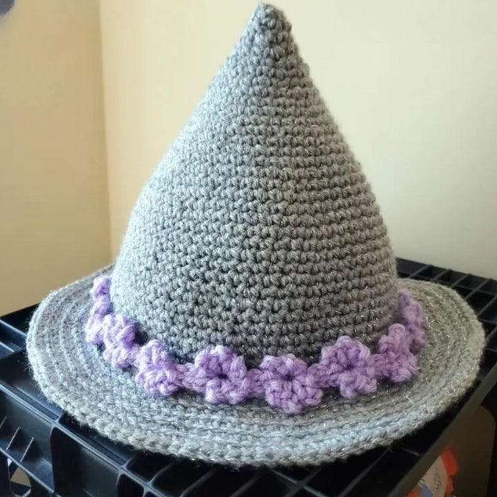Y1UB Crochet Witch Hat Women Men Halloween Props Wizard Hat Role Play Party Headgear