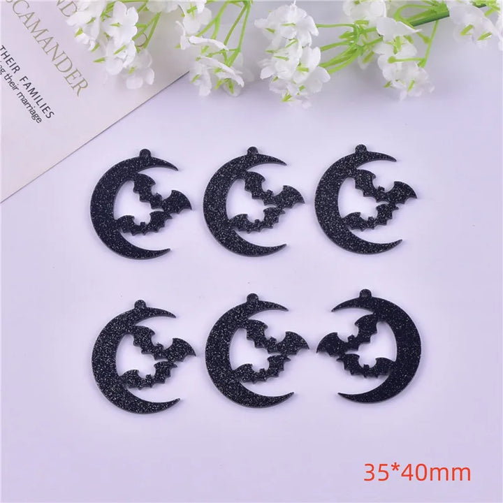 10pcs/pack Halloween Black Moon Bat Charms Pendant for Earring Necklace Jewelry Making Craft DIY