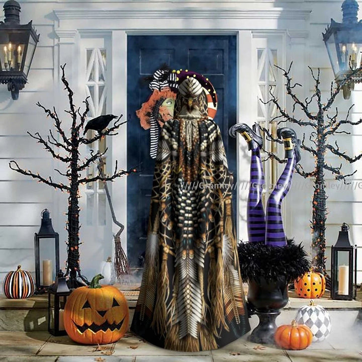 Witch Long Hooded Robe Native Mandala Owl American Halloween Cloak Cosplay Costumes for Adult