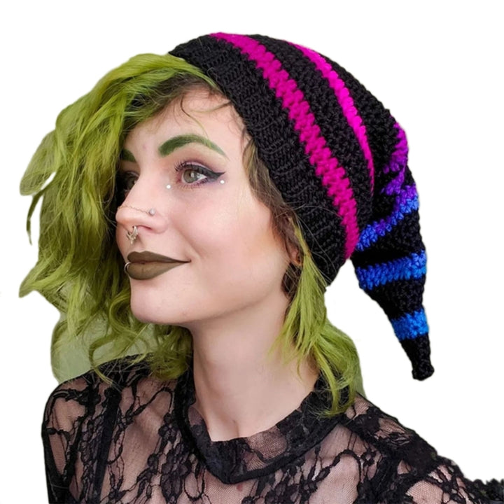 Women Winter Beanie Cute Witch Hat Knitted Hats for Girls Long Tail Decorations Halloween Knit Hat for Teens Adults