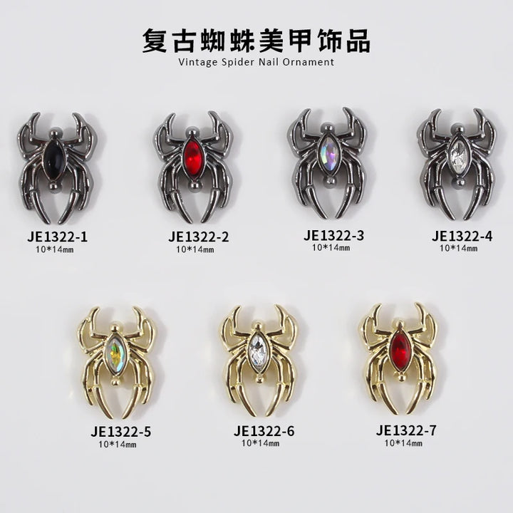 10PCS Luxury Alloy 3D Spider Nail Art Charms Rhinestones Jewelry Accessory Parts For Halloween Nail Decoration Manicure Supplies