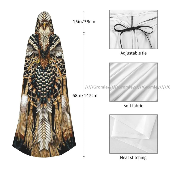 Witch Long Hooded Robe Native Mandala Owl American Halloween Cloak Cosplay Costumes for Adult