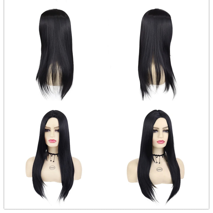 Synthetic Hair Long Straight Black Wigs for Women Girls Witch Costume Cosplay Wig Daily Party Use Halloween Natural Looking