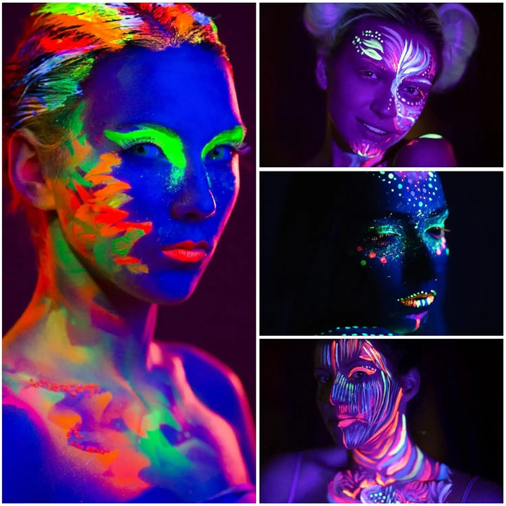 UV Body Painting Kit,6pc 25ml UV Neon Face and Body Painting Neon Fluorescent UV Black Light Body Painting Halloween Makeup