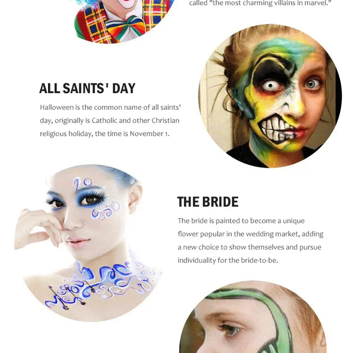 12 Face Painting Kit Body Makeup & 3 Colors Loose Powder Non Toxic Water Paint Oil with Brush Painting Halloween Cosplay Party