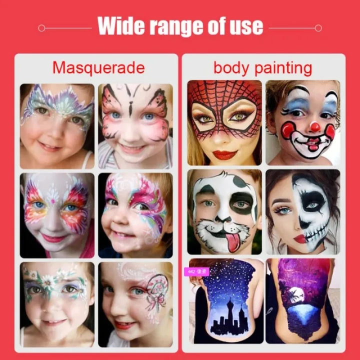 12 Face Painting Kit Body Makeup & 3 Colors Loose Powder Non Toxic Water Paint Oil with Brush Painting Halloween Cosplay Party