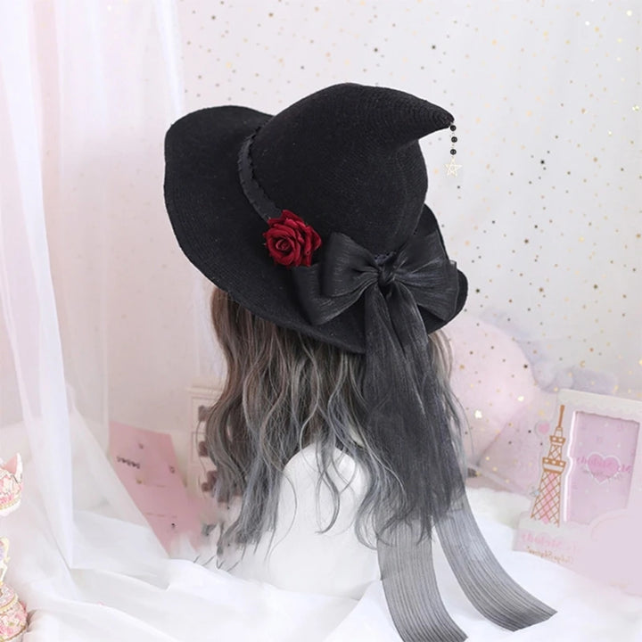 Witch Hat Rose Big Bow Adult Halloween Costume Fancy Dress for Head Decor N58F